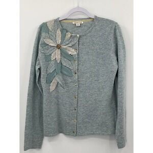 Coldwater Creek wool rabbit‎ hair button down cardigan Sz 10-12 Medium flower